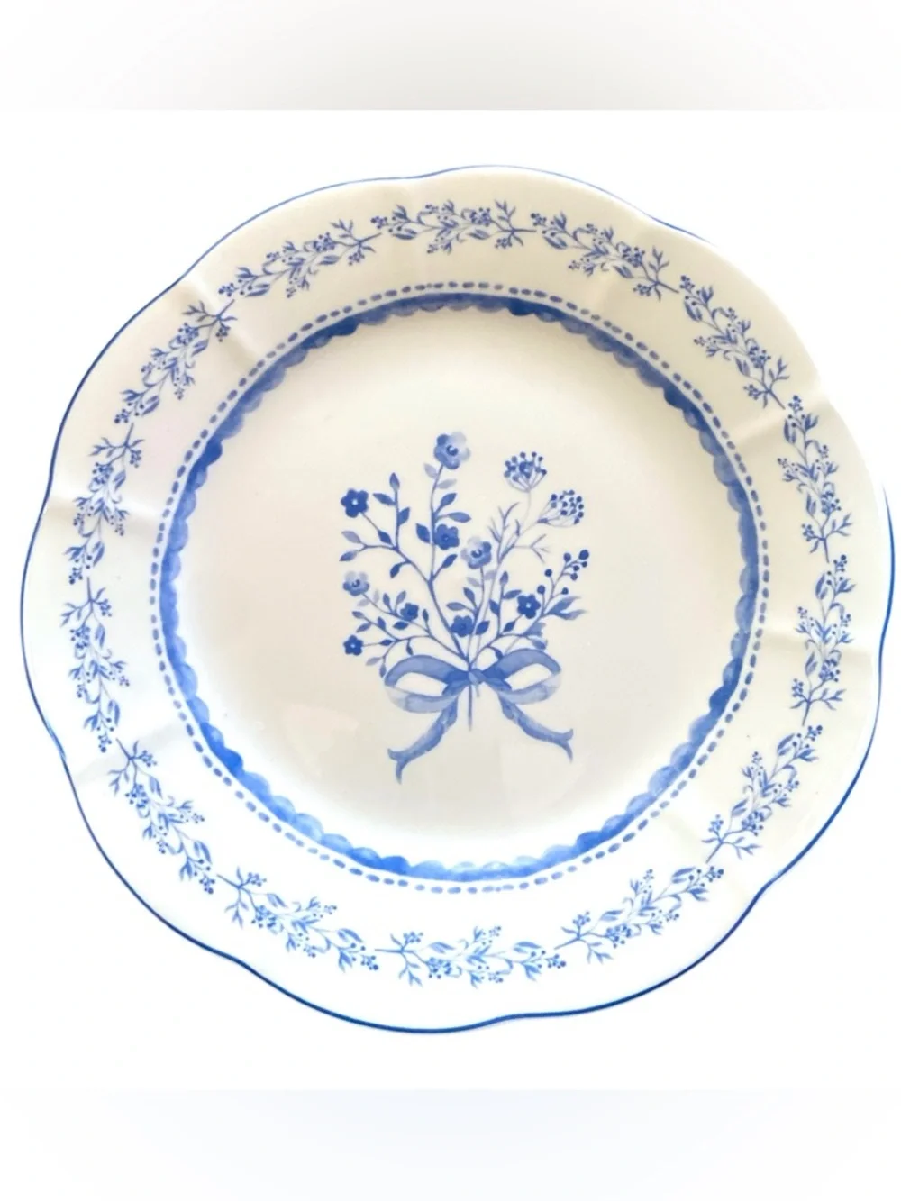 Set Of 4 Blue & White Floral Porcelain Plates 8” Scalloped Edge Cottagecore NWT